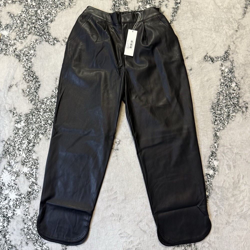 Bishop + Young Pants Womens Size L Black Alejandra Vegan Leather Pockets Pull-On